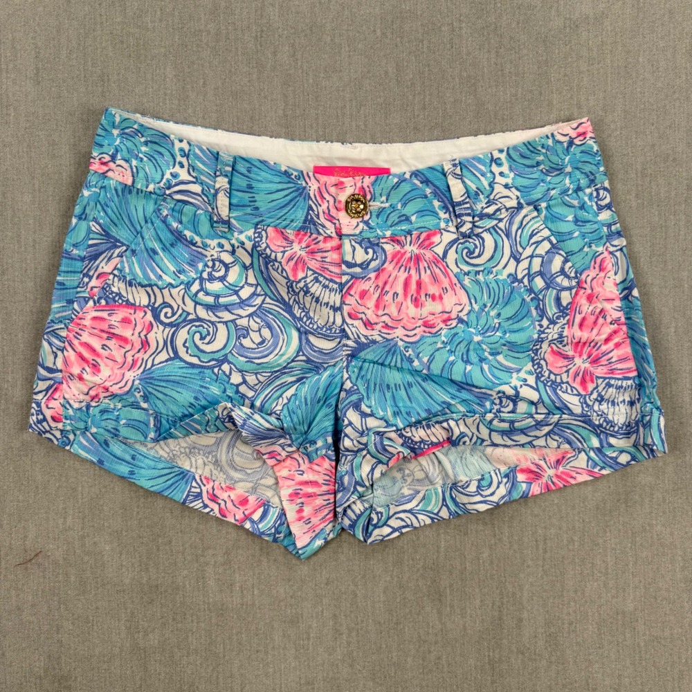Lilly Pulitzer Callahan Shorts Blue Pink Seashell Print Cotton Size 4
